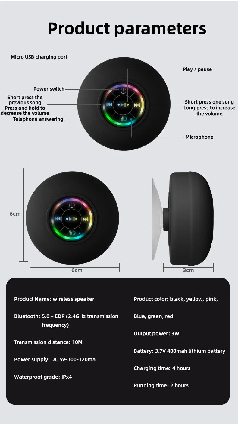 Enceinte de Douche Bluetooth Portable Étanche